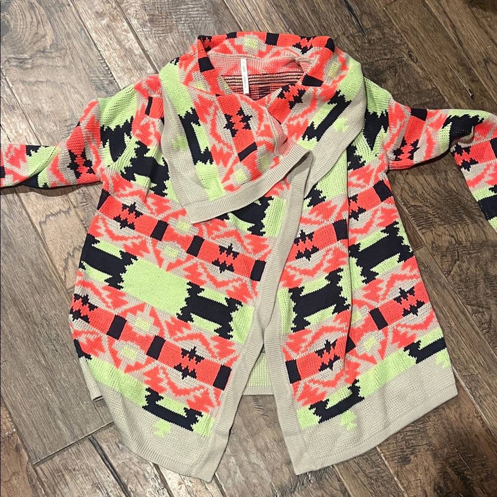 Vibrant Aztec Lime and Orange Women's Cardigan Medium